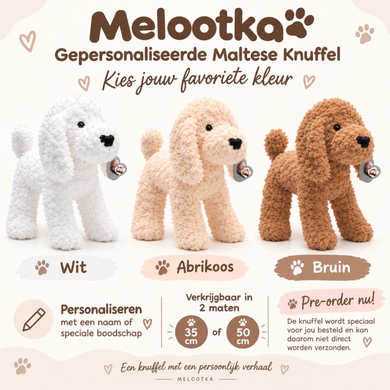 Melootka Maltese knuffel met naam – gepersonaliseerde pluchen Maltezer