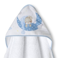 Set badhanddoek met capuchon + tuttel/spenen doek doudou beer wit/blauw.