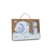 Set badhanddoek met capuchon + tuttel/spenen doek doudou beer wit/blauw.